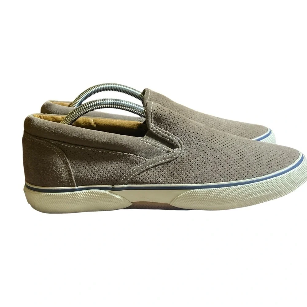 Sperry Top-Sider striper Slip-On Boat shoes Sneakers Men Size 9M Tan/Ecru Suede